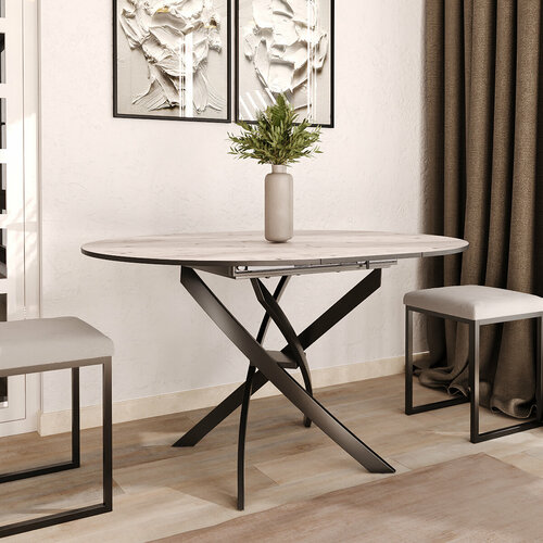 Стол круглый обеденный Lerosco, раздвижной, бискайская сосна/серый, 90(120)х90х75 см