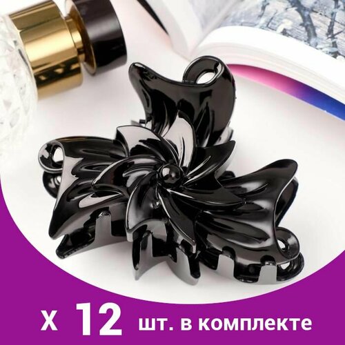 Краб для волос 'Классик' бантик с цветком, 8х5,5 см, чёрный (12 шт)