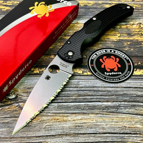 нож складной spyderco sc258psbk stretch 2 xl part serrated blade frn handle Нож складной Spyderco SC244SBK Native Chief, Serrated Blade