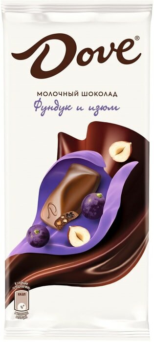 Шоколад Dove Молочный Фундук-Изюм 90г