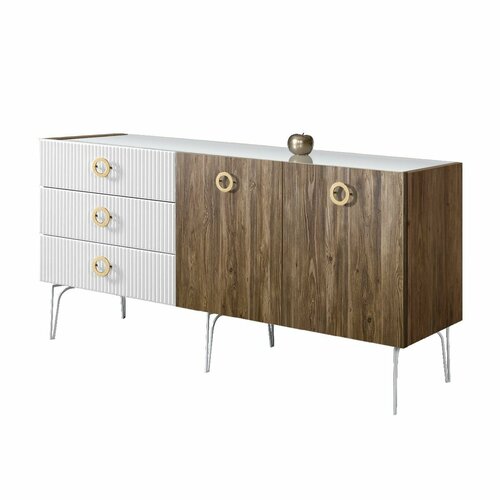 Комод для гостиной 1.6 м Bogemia Woodline Wood Fi (Белый) (Lakobel/Золото) БМКМ-4
