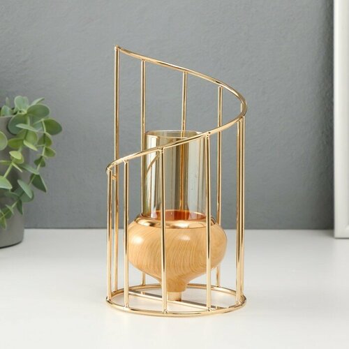 SUI Подсвечник металл стекло на 1 свечу Лестница Эко d 5 см золото 10х10х20 см 2413₽
