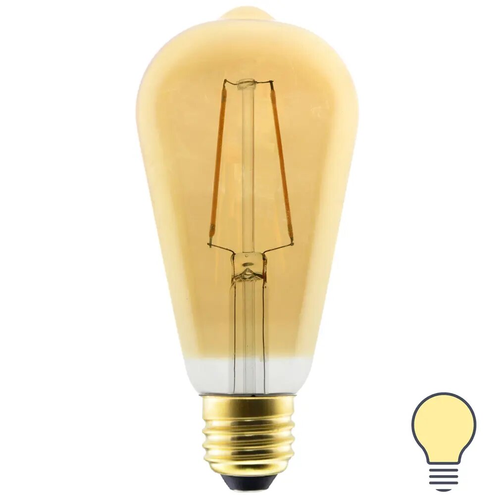 Лампа светодиодная филаментная Gauss Basic ST64 Golden E27 230 В 3 Вт груша прозрачная с напылением 300 лм тёплый белый свет