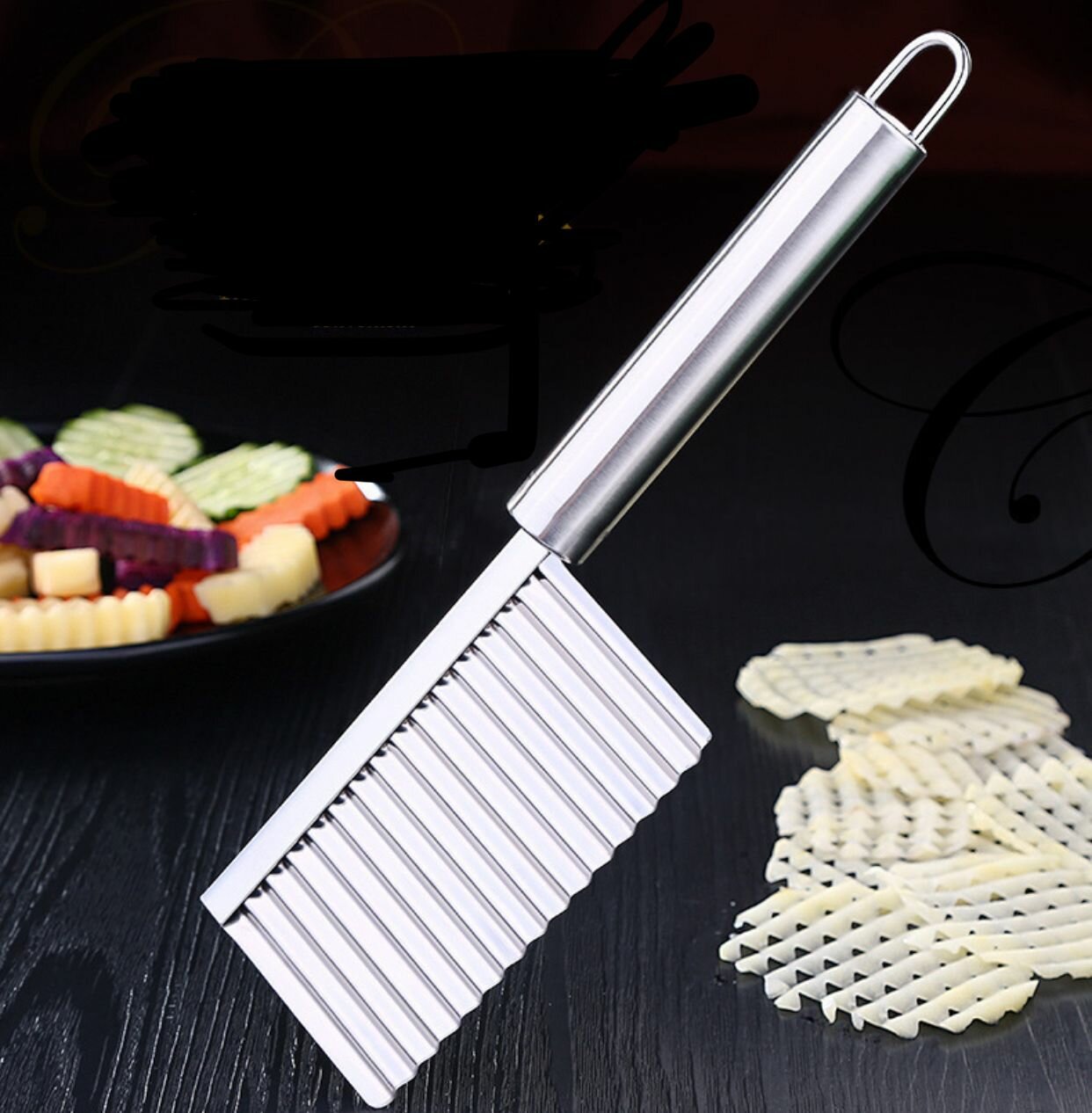 Рифленый нож резак металлический с ручкой для фигурной нарезки сыра, фруктов и овощей