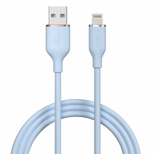 зарядный кабель в оплетке lightning m18 Devia Кабель зарядный Jelly Series A to Lightning Silicone Cable (2.4 A, 1.2 м), USB A - Lightning, голубой