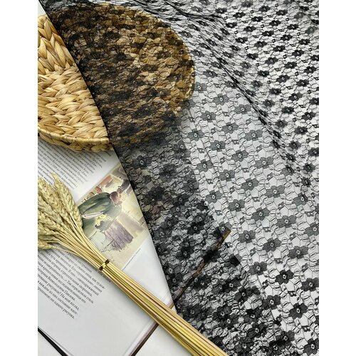 Гипюр школьный черный / кружевное полотно гипюр 5 п. м. / ширина 150 см