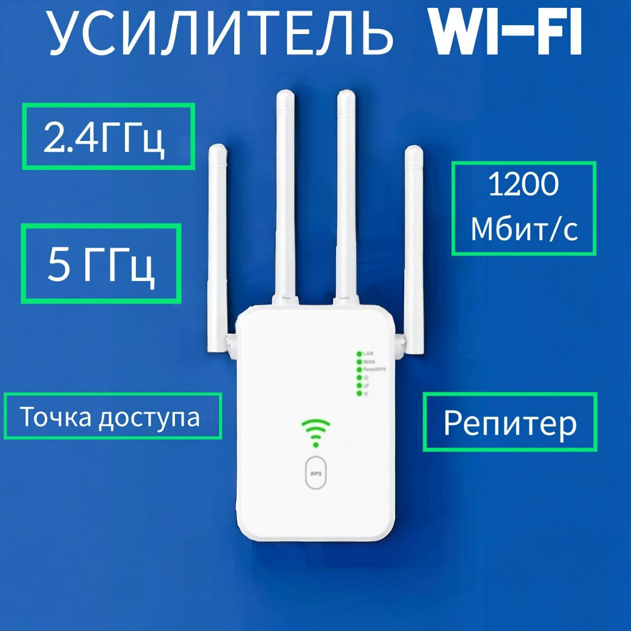 Усилитель Wifi 2.4 и 5 ГГц репитер WI-FI точка доступа  черный
