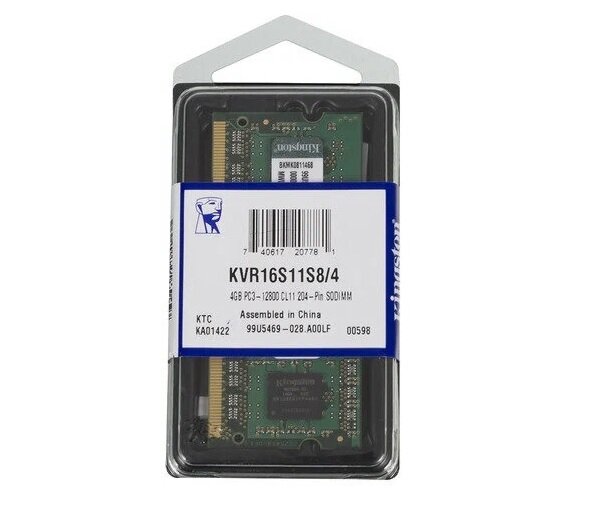 Модуль памяти SODIMM DDR3 4GB Kingston KVR16S11S8/4WP 1600MHz CL11 1.5V 1R 4Gbit