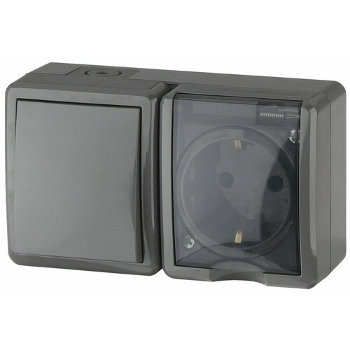 ЭРА 11-7401-03 Эксперт серый блок розетка с заземлениемвыключатель 1-кл открытой установки IP54 Б0020734 50 шт 44450₽