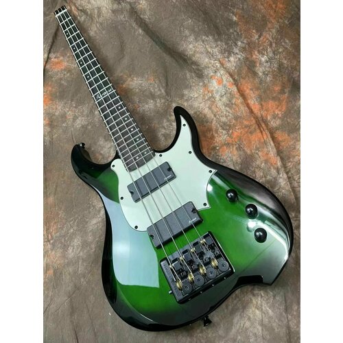 Бас-гитара безголовая зеленая, электрическая гитара