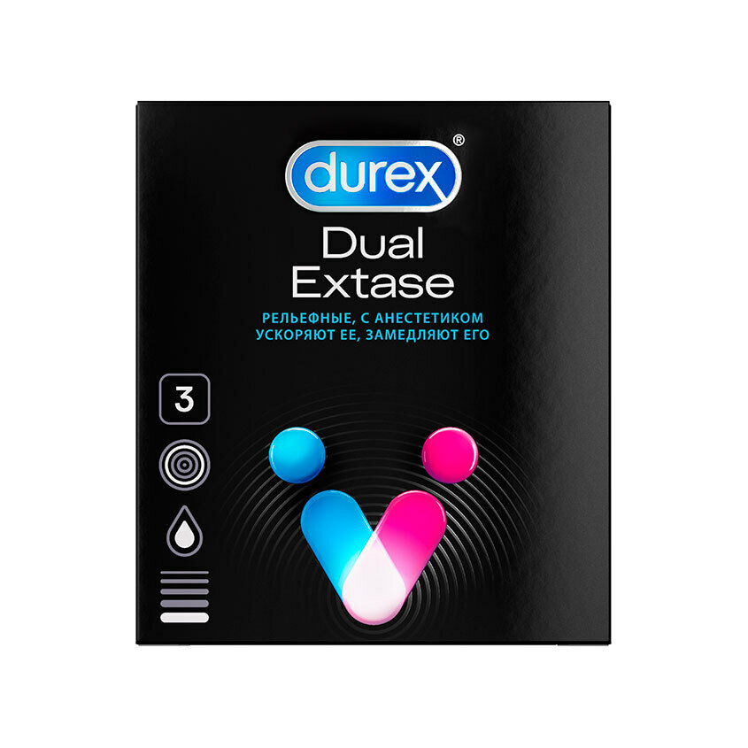 DUREX ПрезервативыDual Extase (рельефные с анестетиком) 3 шт