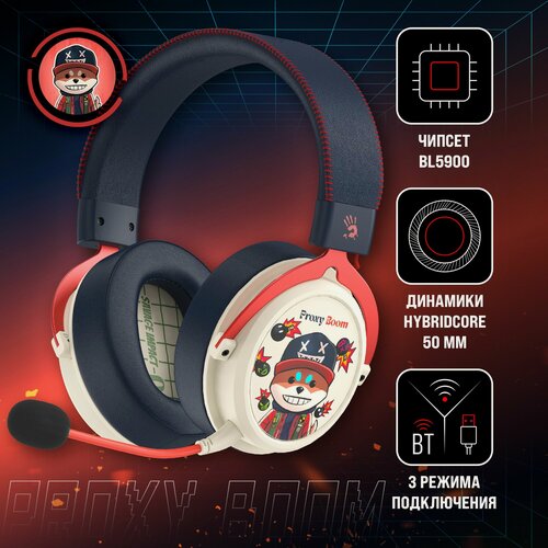 Изображение товара Наушники игровые A4Tech Bloody MR595 Proxy Boom, бежевый/черный, мониторные, Bluetooth/радио