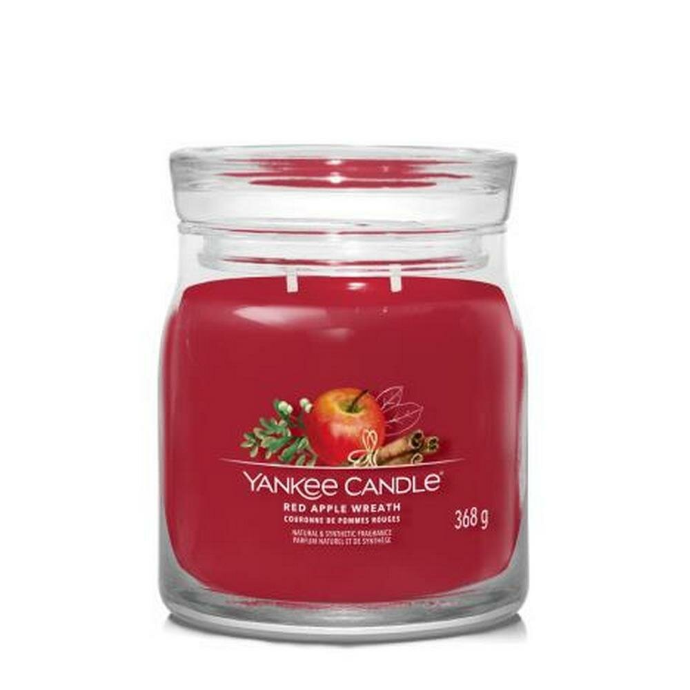 Свеча средняя в стеклянной банке Венок из красных яблок Red Apple Wreath 368 гр / 35-50 часов