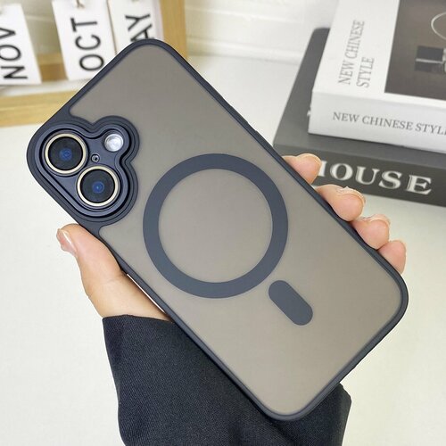 фото Чехол creative case для apple iphone 16 plus (айфон 16 плюс) магнитный, совместимый с magsafe (магсейф), противоударный, черный