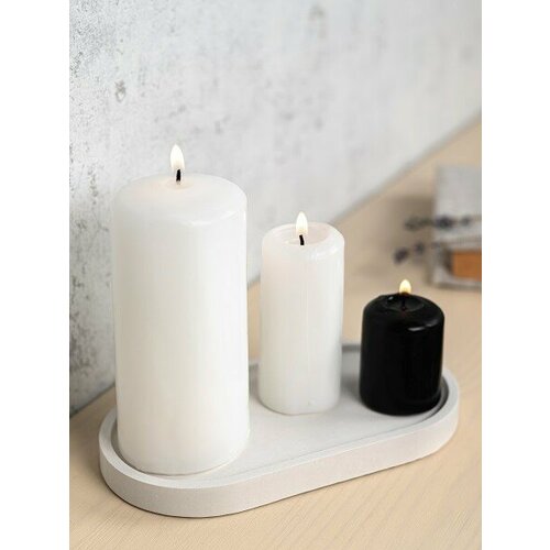 Подсвечник из скульптурного бетона овал, цвет белый (гипсобетон, высота 1,5 см.), 1 шт.