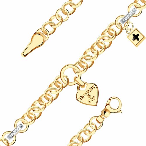 Браслет Diamant online, красное золото, 585 проба, фианит, оникс, длина 19 см., черный