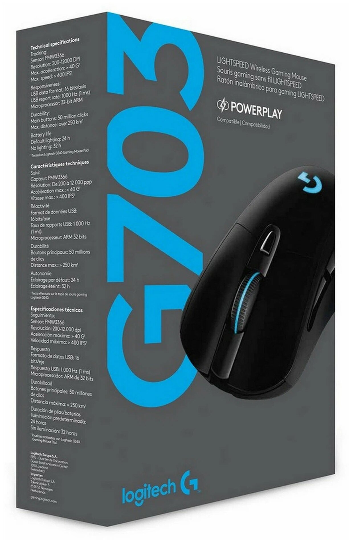 Беспроводная мышь Logitech G G703 Lightspeed Black, 6 программируемых клавиш, черный — фото 1