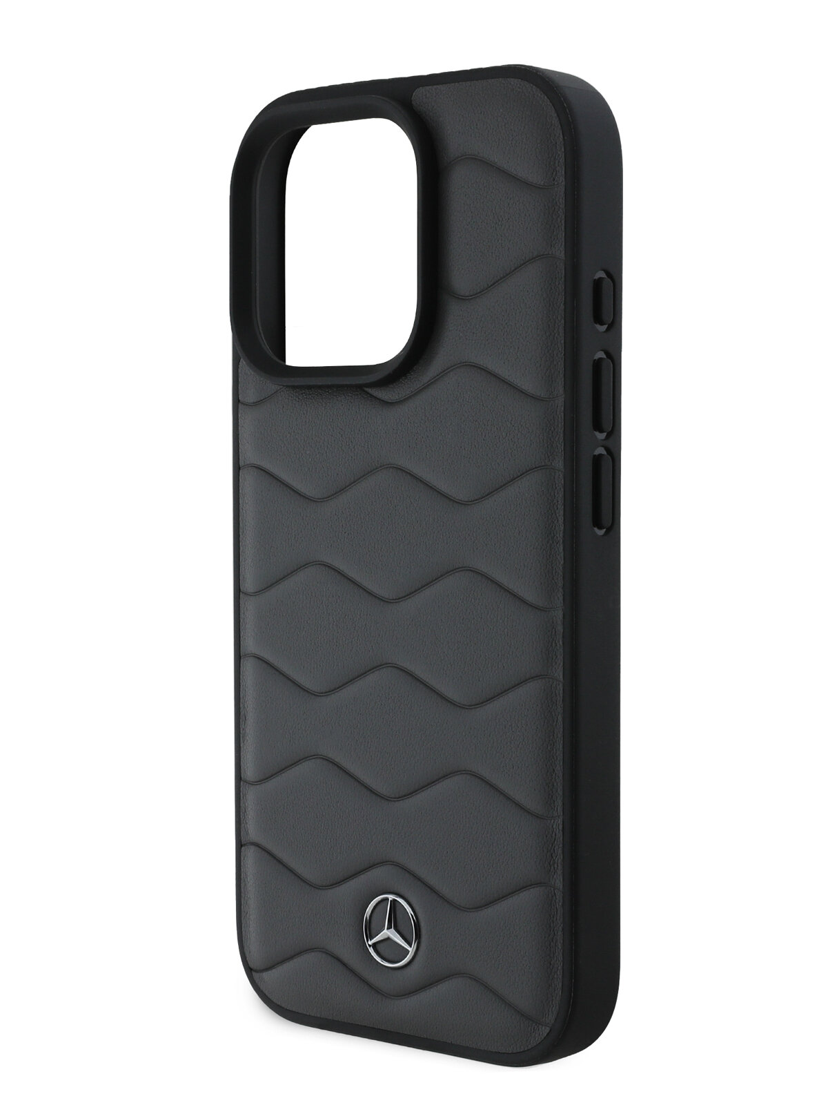 Mercedes для iPhone 16 Pro Max чехол Leather Waves Metal logo Hard Antracite Grey