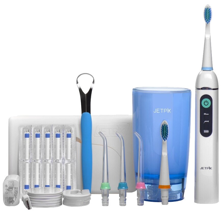 Ирригатор Jetpik JP200 Elite, импульсный, 4 режима, 5 насадок, аккумулятор, белый — фото 1