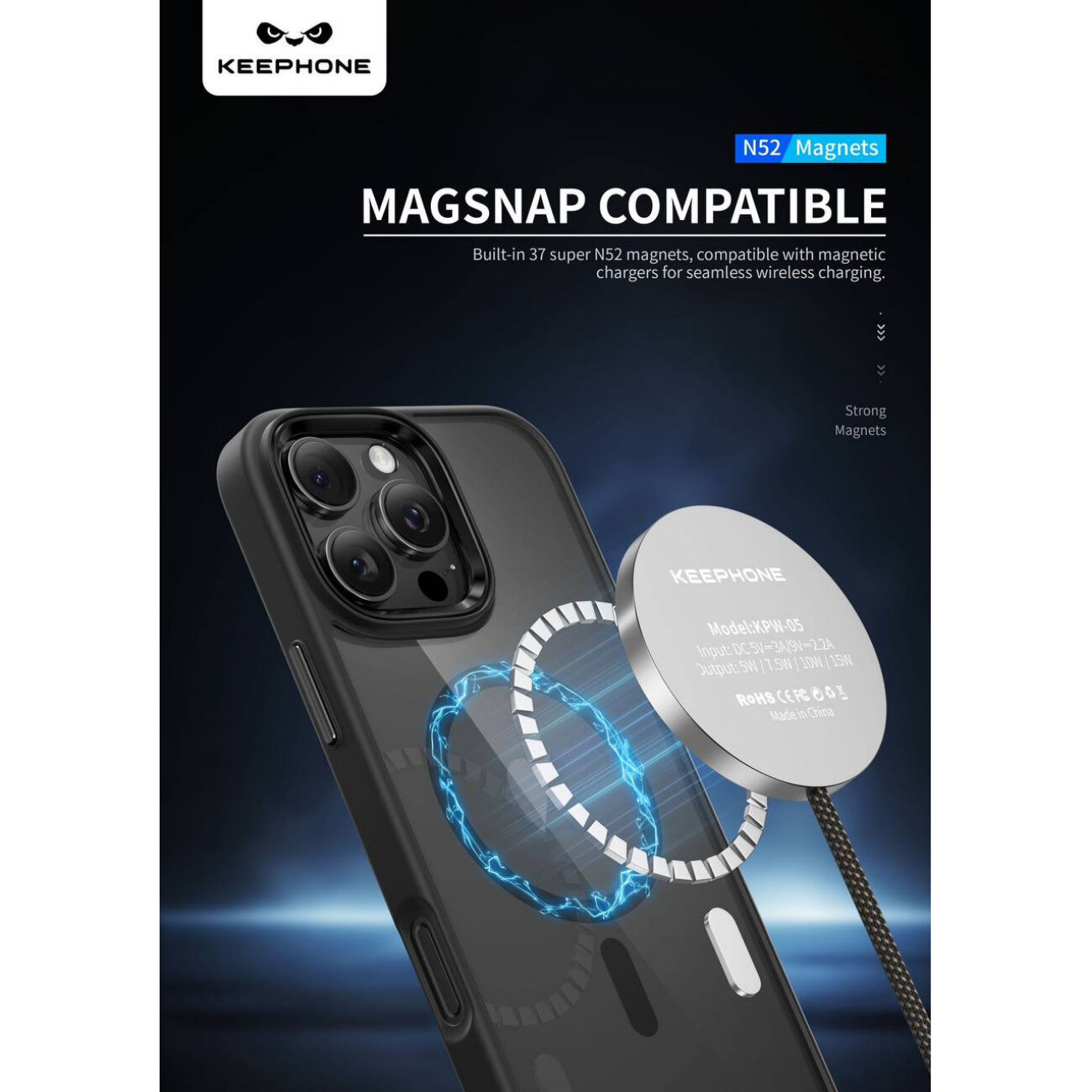 Чехол с МагСейф для Айфон 16 Про KEEPHONE Armor Grip ударопрочный с мелаллической рамкой - Чёрный