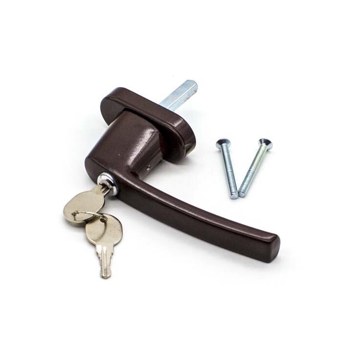 Ручка оконная с ключом коричневая