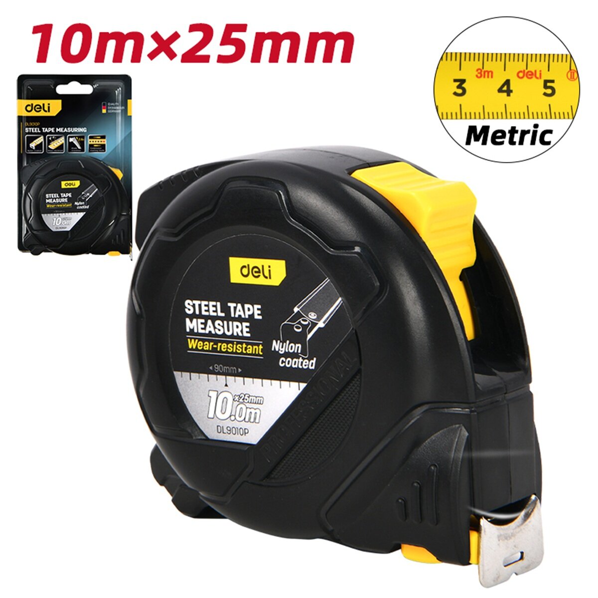 Профессиональная рулетка с двойным стопором 10м*25мм Deli DL9010P