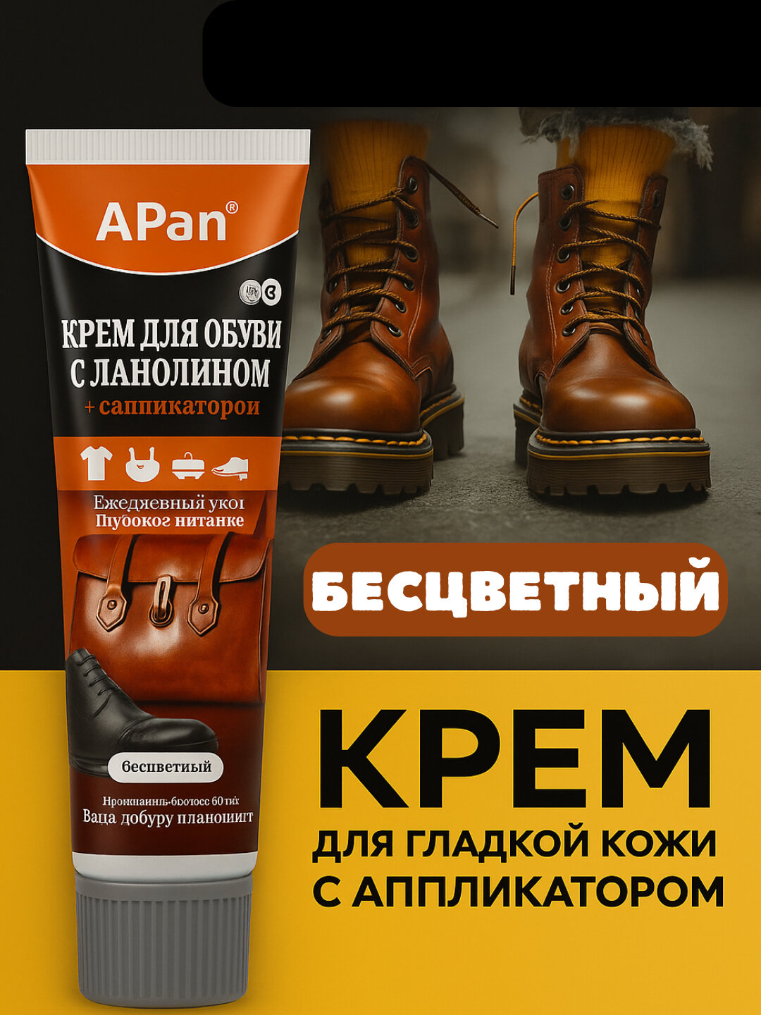 Крем для обуви "Прозрачный", с аппликатором, на водной основе,