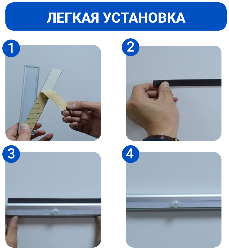 Мебельный светильник, умный беспроводной с датчиком движения и света, автоматический, для шкафа, кухни, гардероба, 190мм, холодный белый, Zurkibet