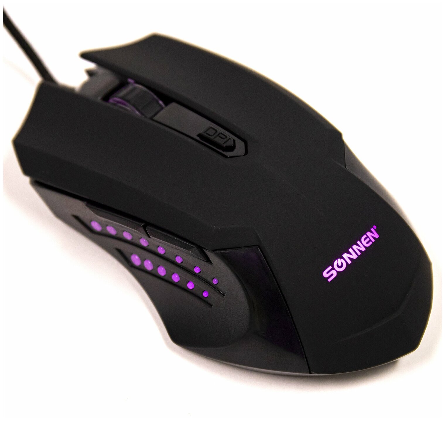 Мышь проводная игровая Sonnen I3 пластик 6 кнопок 800-2400 dpi LED-подсветка черная 513523