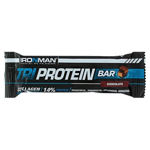 ironman батончик energy bar c гуараной кокос тёмная глазурь спортивное питание 50 г Батончик Ironman TRI Protein Bar шоколад, тёмная глазурь, спортивное питание, 50 г