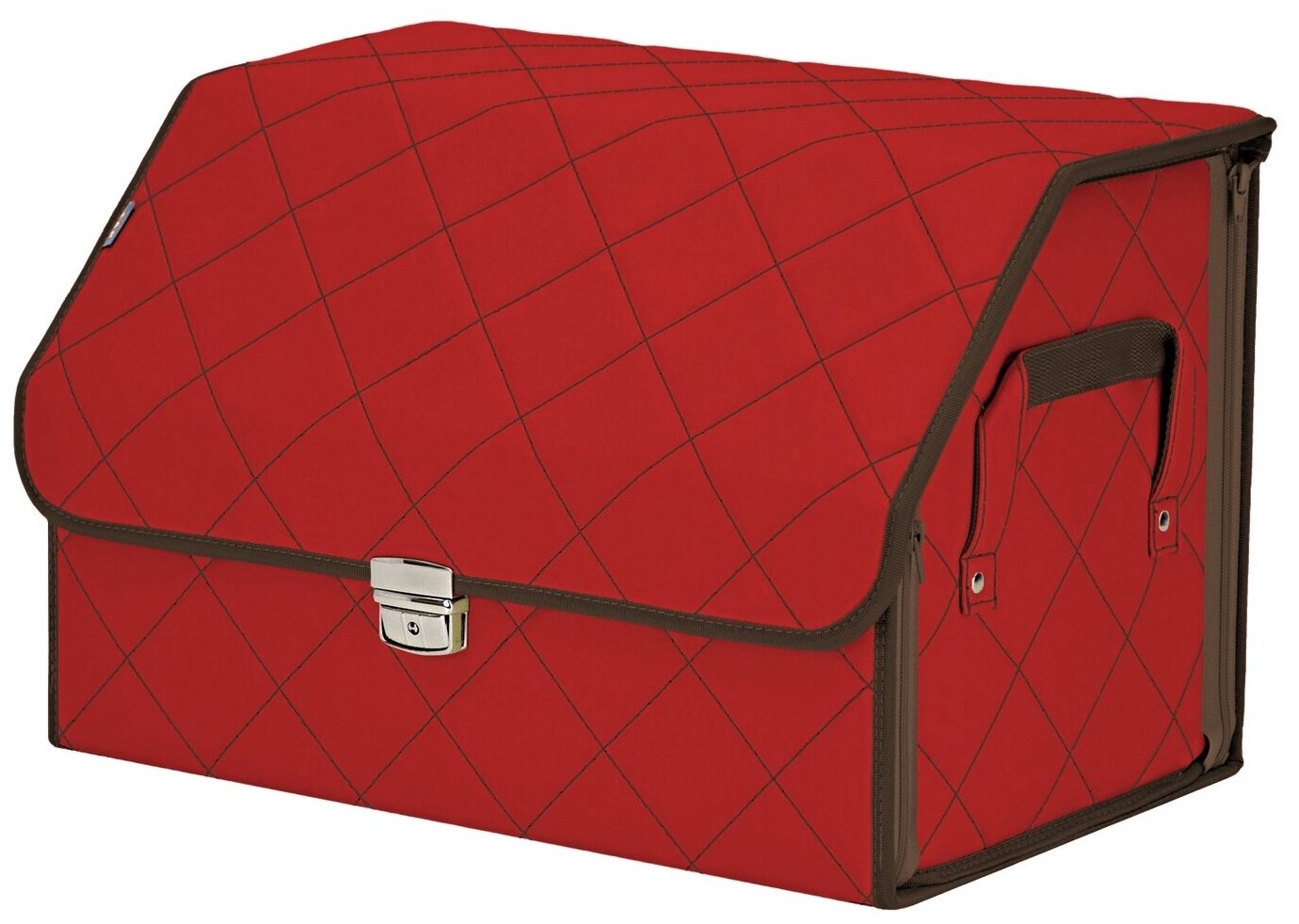 Органайзер-саквояж в багажник "Союз Премиум" (размер L). Цвет: красный с коричневой прострочкой Ромб.