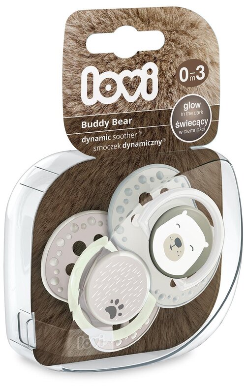 Пустышка динамическая силиконовая Lovi Buddy Bear 0-3 м. 2 шт., серый, 2 шт.