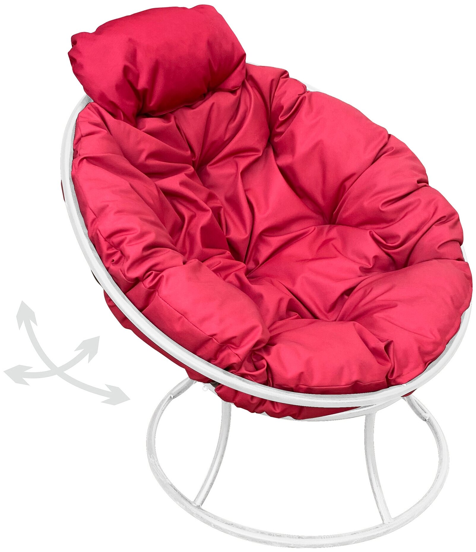 Кресло садовое M-Group папасан пружинка мини белое, красная подушка - фотография № 1