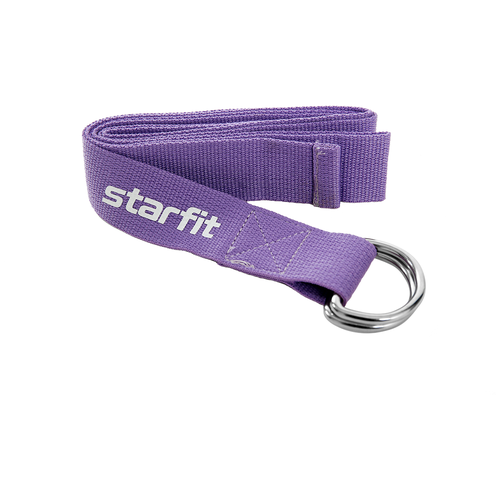 фото Ремень для йоги starfit core yb-100 186 см, хлопок, фиолетовый пастель