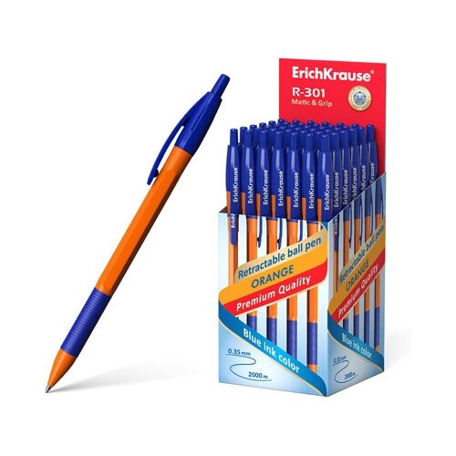 Ручка шариковая автоматическая ErichKrause R-301 Orange Maticamp; Grip 0.7, цвет чернил синий 46762 / набор 50шт