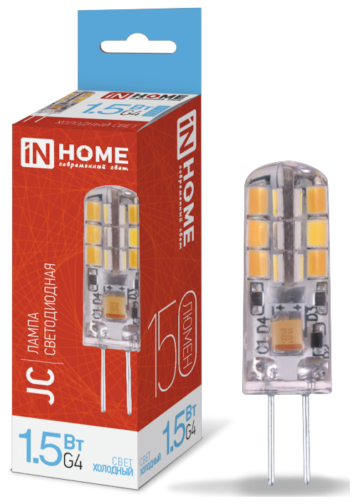 Лампа светодиодная IN HOME LED-JC 150lm, G4, 1.5 Вт, 6500 К