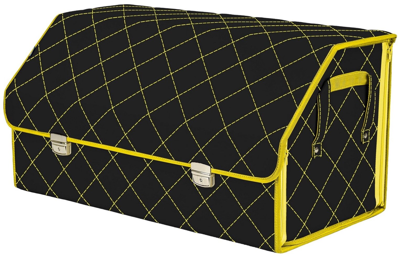 Органайзер-саквояж в багажник "Союз Премиум" (размер XL Plus). Цвет: черный с желтой прострочкой Ромб.