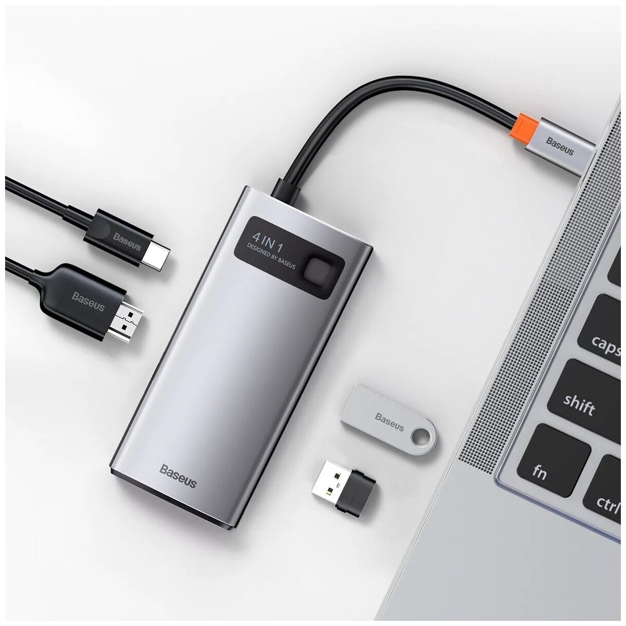 Хаб USB-концентратор Baseus Metal Gleam Series 4-in-1 Multifunctional Type-C HUB Docking Station Gray (CAHUB-CY0G)