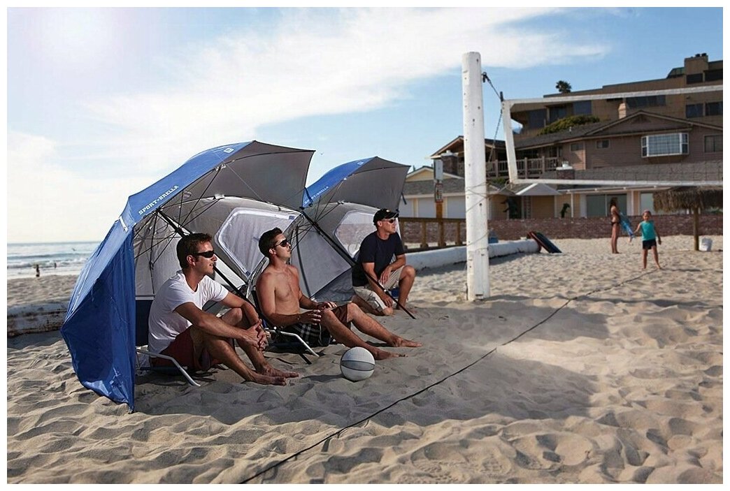 Большой пляжный зонт от солнца с окошками и карманами LUXLINE зонт для рыбалки зонт палатка складной пляжный зонт синий - фотография № 4