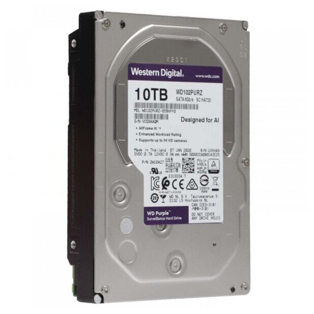 Жесткий диск 3.5" 10 Tb 7200rpm 256Mb cache Western Digital Purple WD102PURZ SATA III 6 Gb/s - фото №7