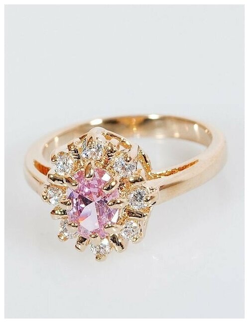 Кольцо помолвочное Lotus Jewelry, фианит, размер 16, розовый
