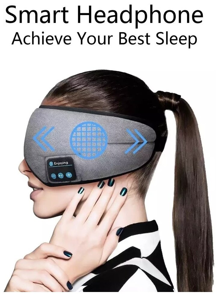 Беспроводные наушники для сна с микрофоном Маска для глаз Bluetooth повязка на голову HORO - Wireless Music Goggles "HR-01"