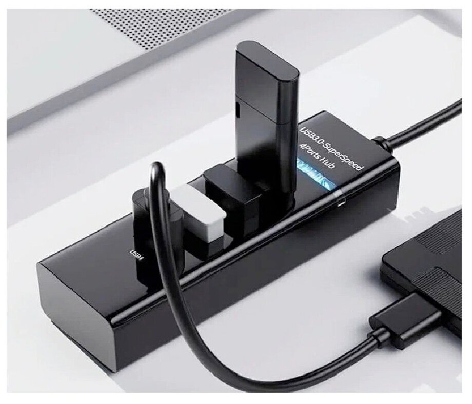 USB Hub провод 30см USB-концентратор USB 30 на 4 порта HUB разветвитель портативный 480MBPS USB-ХАБ для периферийных устройств белый