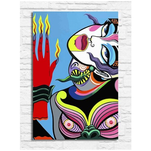 Картина по номерам на холсте Девушка гейша (красочная абстракция , яркая, Азия, Япония) - 8306 В 20x30