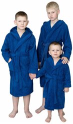 Халат махровый детский BIO-TEXTILES размер 40 синий с капюшоном домашний банный хлопок с запахом для мальчика и девочки в бассейн сауну