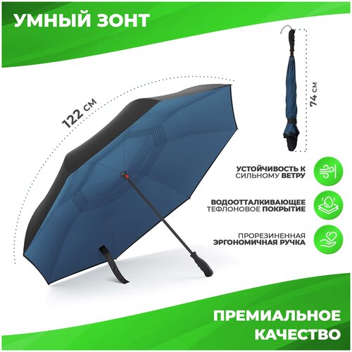 Зонт автомат двухсторонний, большой автоматический зонт-трость обратного сложения, реверсивный складной зонт-трость.