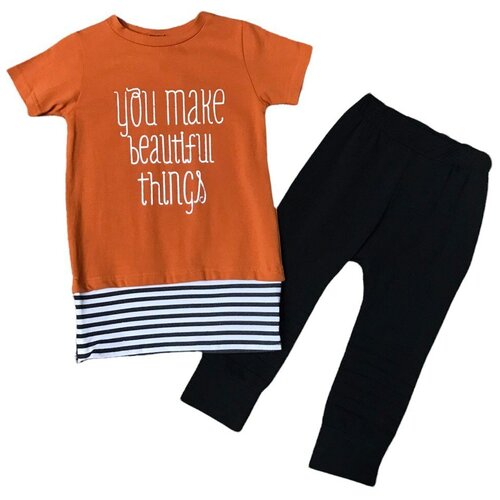 Комплект одежды , туника и брюки, повседневный стиль, размер 98, черный, оранжевый