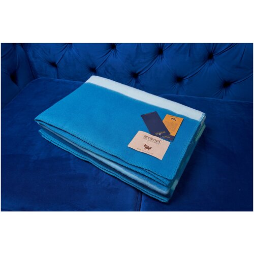 Одеяло тканое из шерсти мериноса LUX (овечья шерсть) ERDENET 150x200 см. - зелено-голубое