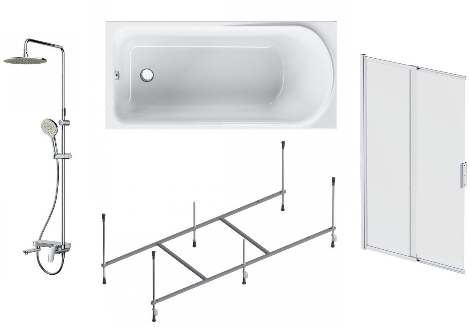 Комплект акриловой ванны со шторкой и душевой системой AM.PM - фото №1