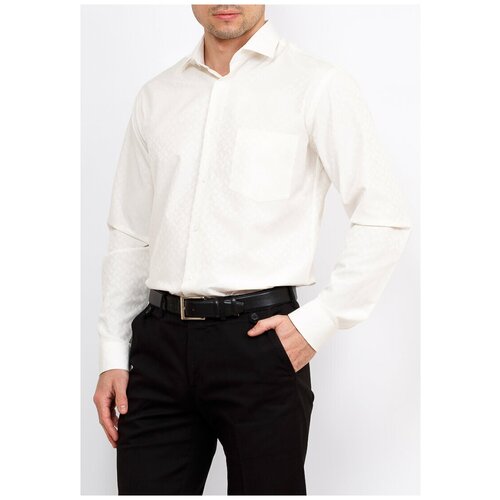 фото Рубашка мужская длинный рукав greg 513/139/693/z, полуприталенный силуэт / regular fit, цвет бежевый, рост 174-184, размер ворота 42